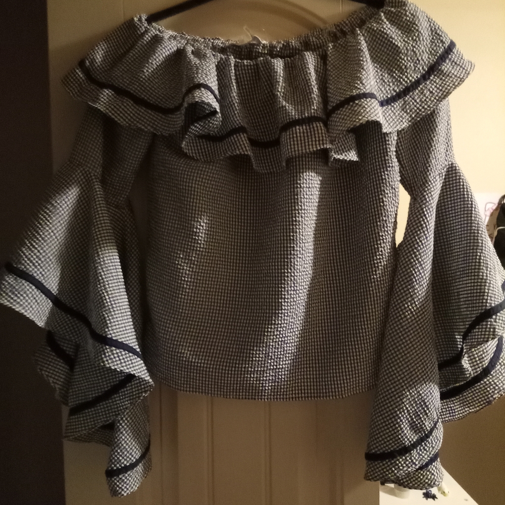 Striped Ruffle V-Neck Blouse - Picture 7 of 13